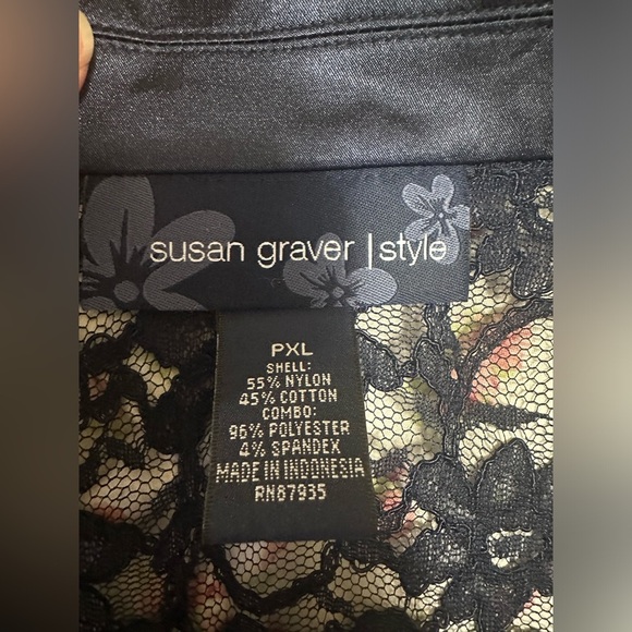 Susan Graver Navy Sheer Lace Button Front Tunic Blouse Sz PXL - Picture 5 of 7